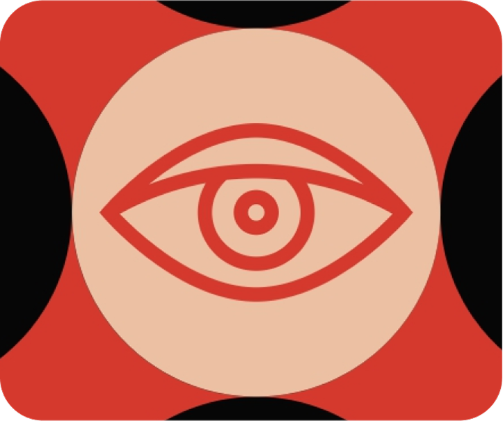 Detail of the open-eye icon on a beige circle, a graphic element from the report.