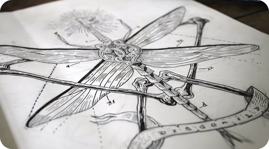 Detail of the Dragonfly Black Gin packaging.