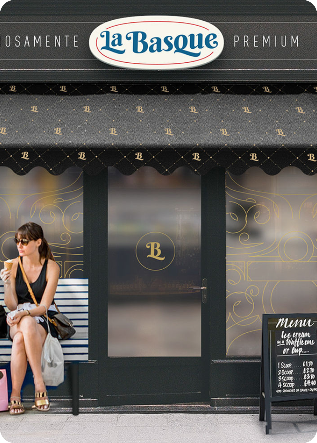 La Basque ice cream shopfront with the brand's new logo and pattern.