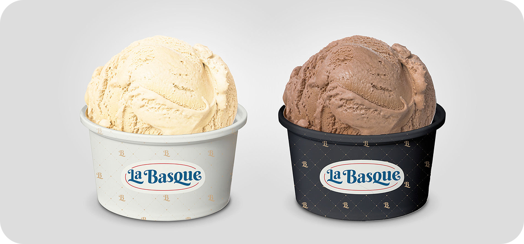 Detail of the La Basque brand pattern and signage.