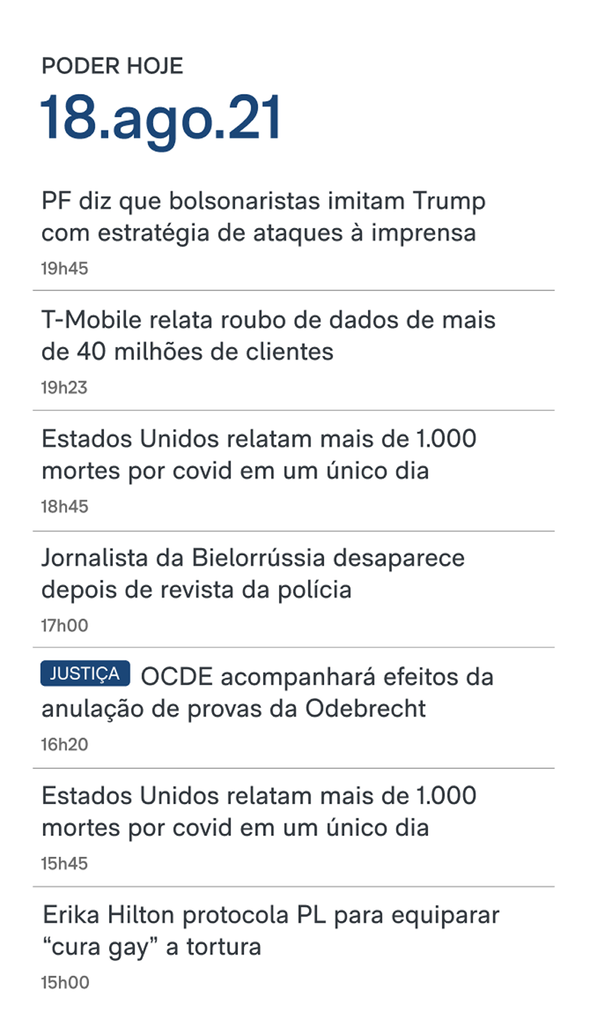 Poder360 homepage listing the day's political news headlines.