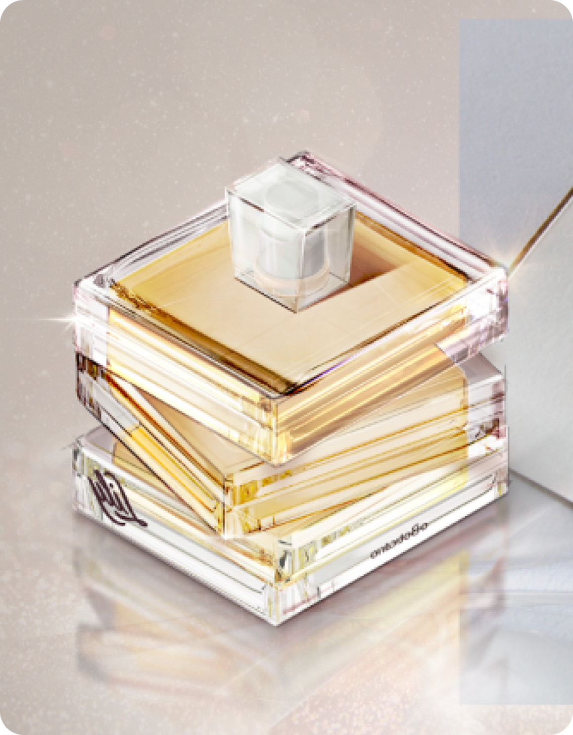 Stacked glass concept packaging for Wheaton, in amber and clear glass.